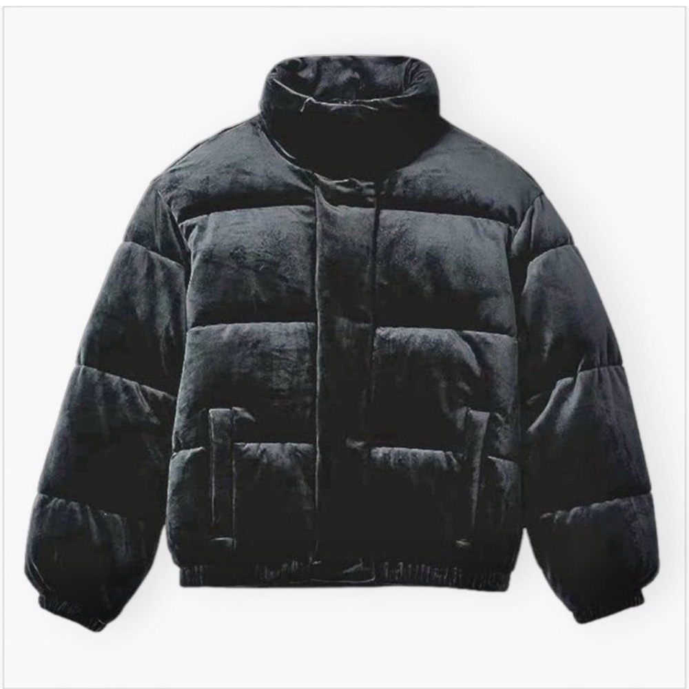 Quilted Boxy Puffer Jacket Velour Black M